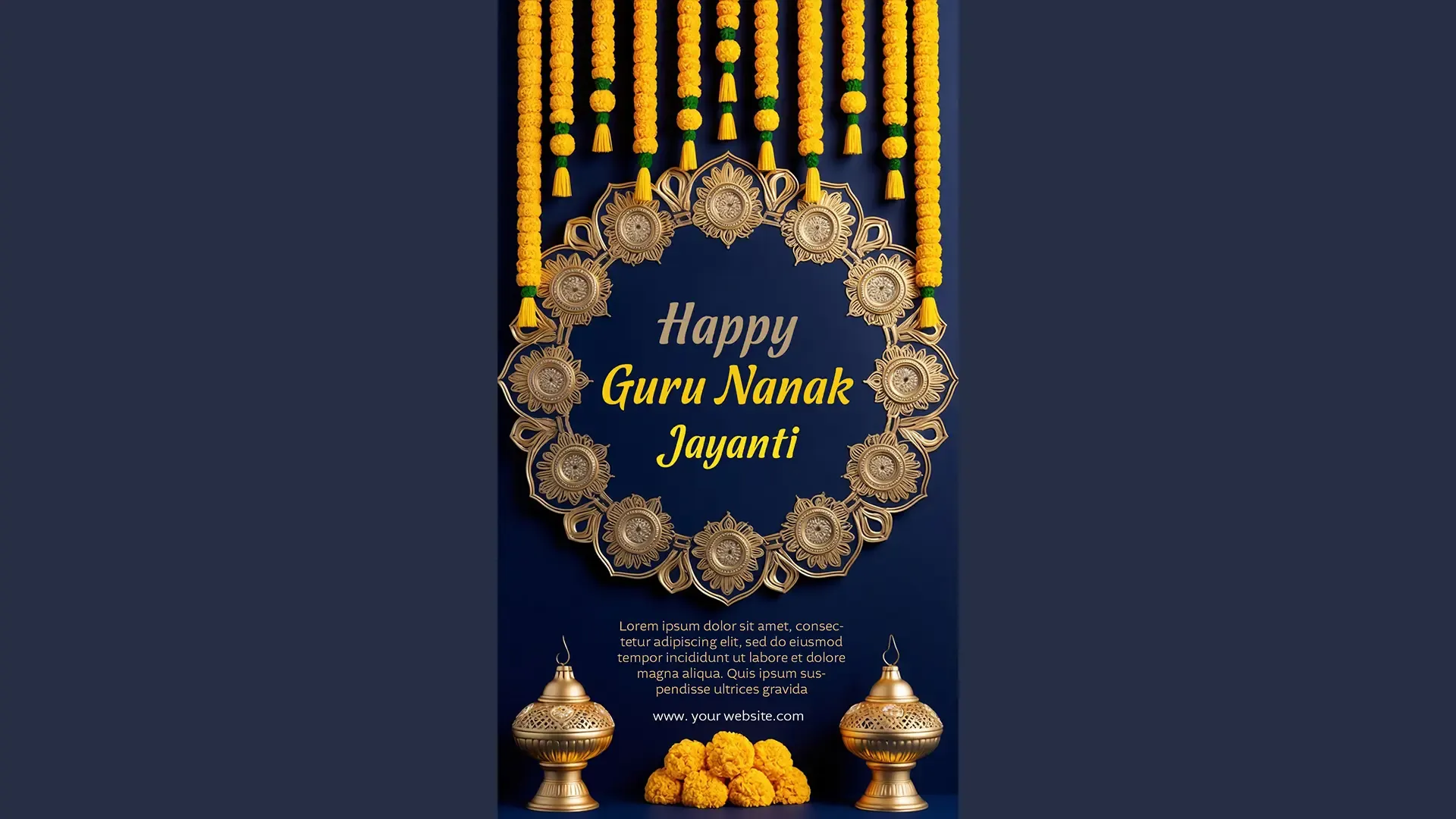 Royal Blue and Gold Happy Guru Nanak Jayanti Greeting Card Instagram Story